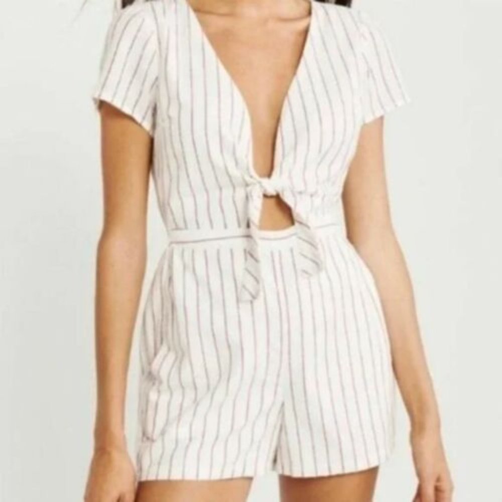 Abercrombie & Fitch Tie Front Striped Short Sleeve Romper S
